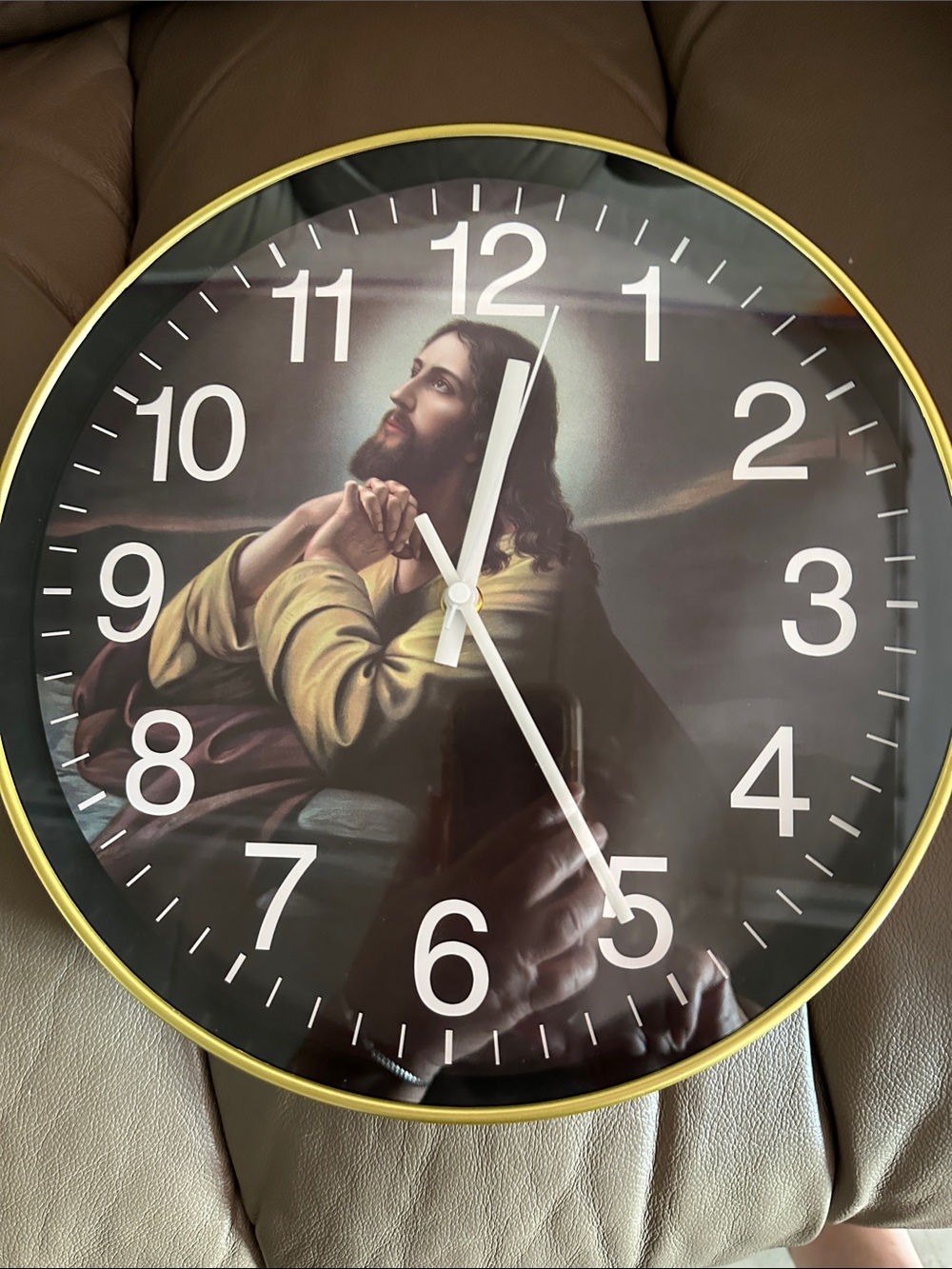 Gold Frame Devotional Wall Clock with Prayerful Artwork - Gold